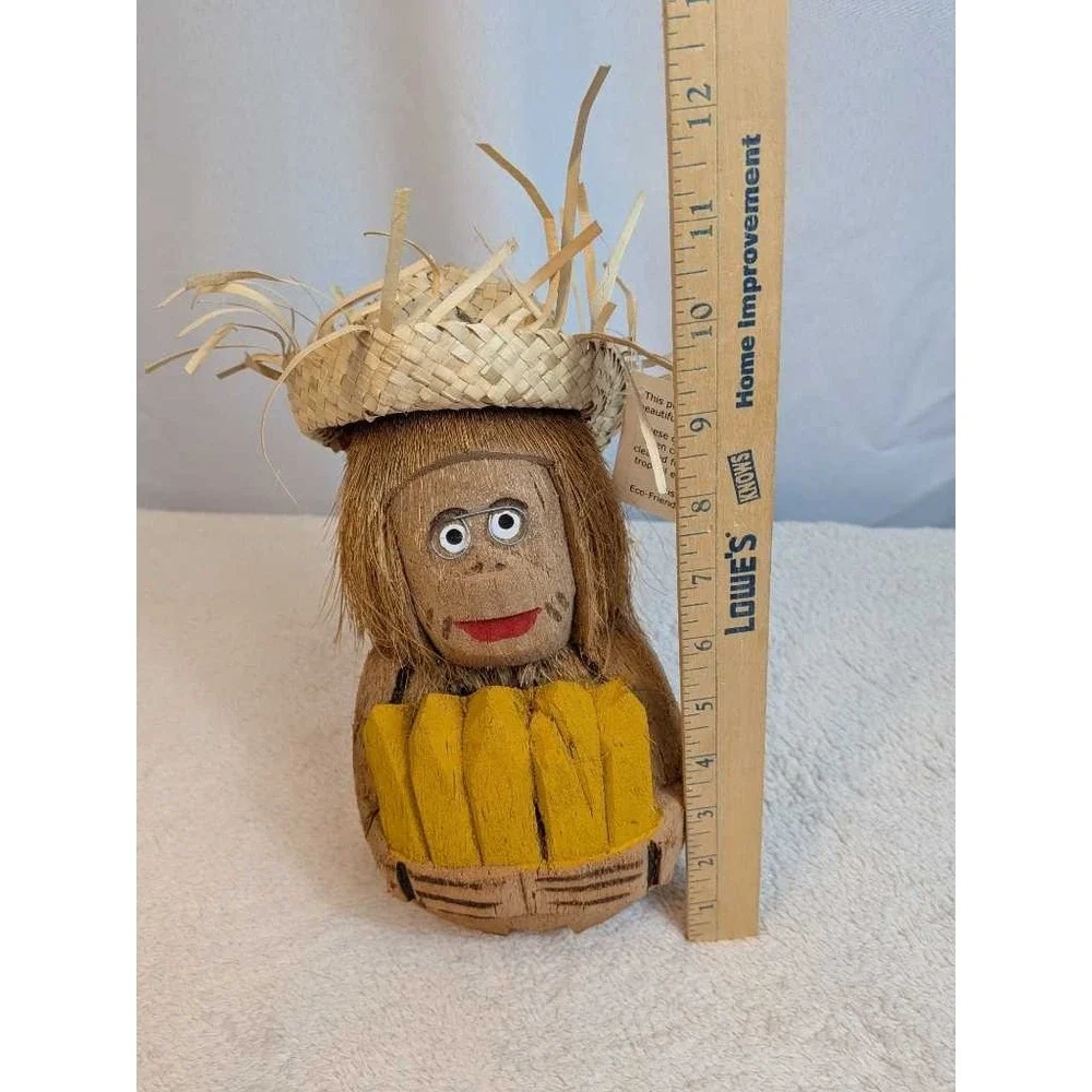 Hand Crafted Coconut Monkey Straw Hat Cocoa Beach Florida Souvenir Decor